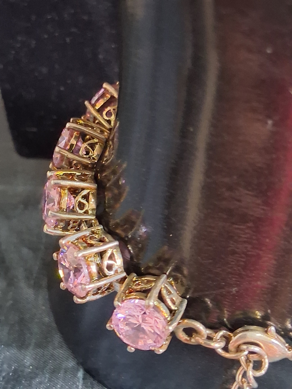 VINTAGE Pink Sapphire Coctail Tennis Bracelet Rose Gold 925 Sterling Silver - Picture 3 of 8